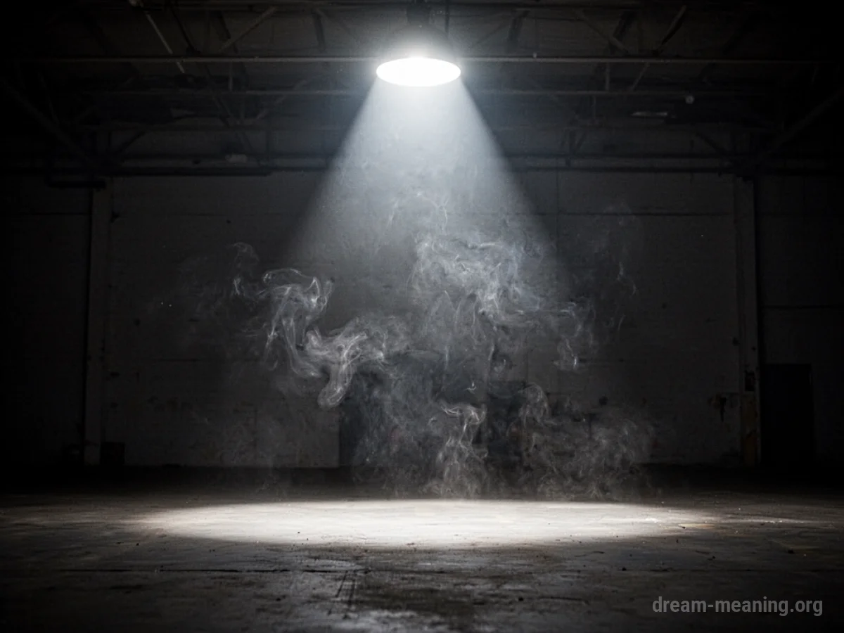 A beam of light illuminates swirling mist in a dark expanse.