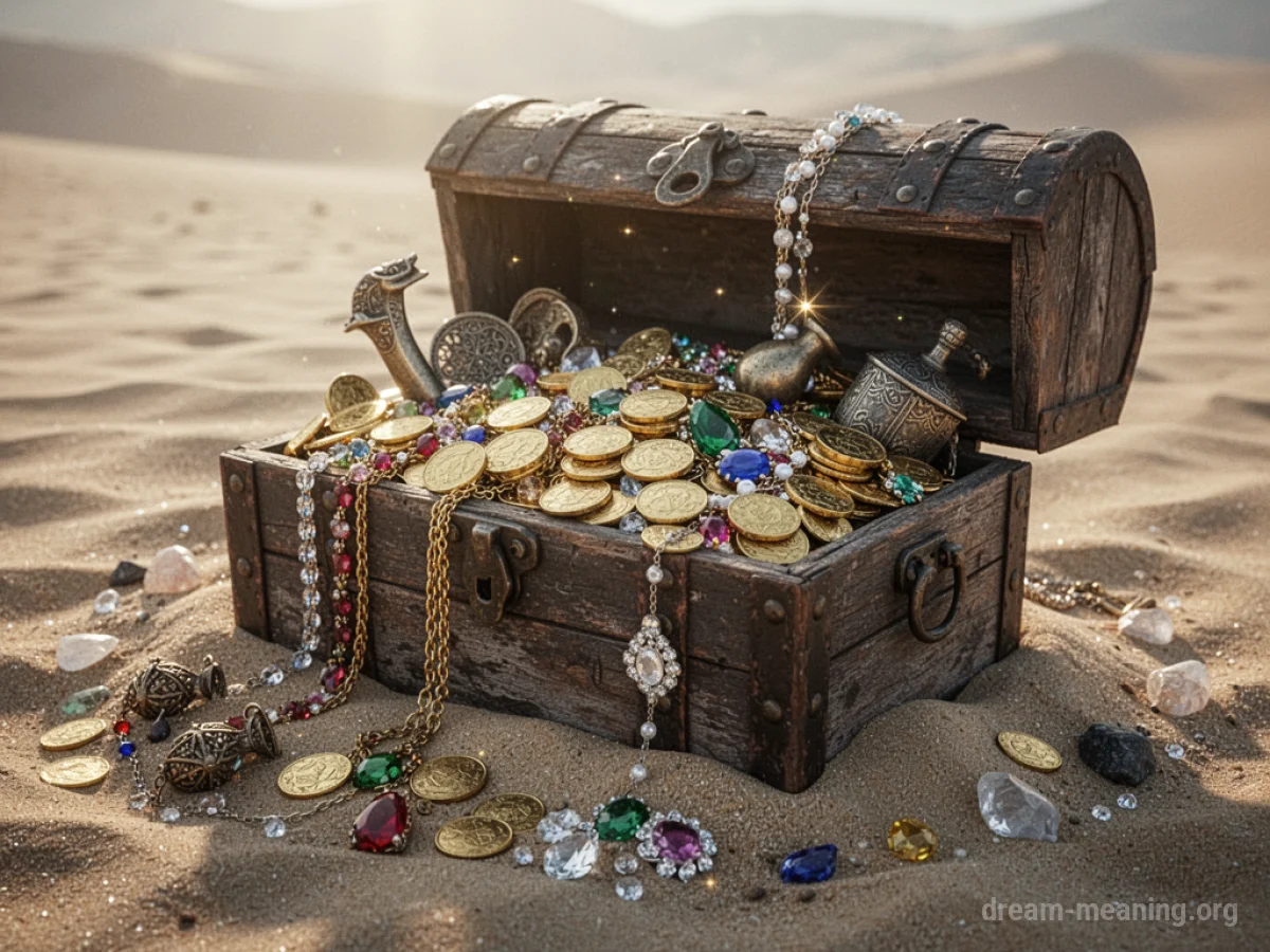 An open treasure chest filled with gold coins and jewels.