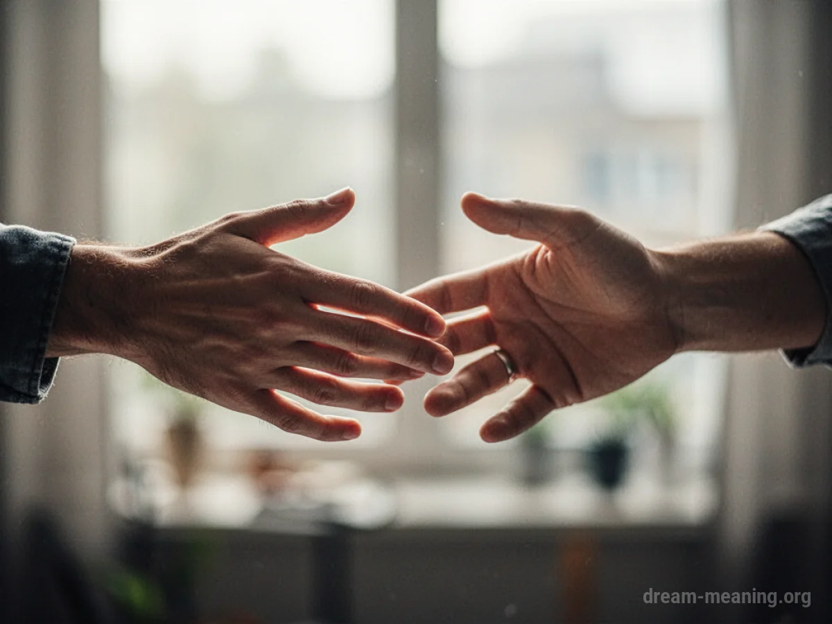 Two hands reaching towards each other.