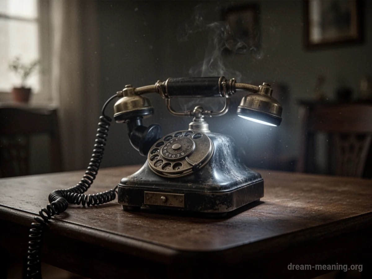 A vintage telephone with a soft light coming from its receiver.