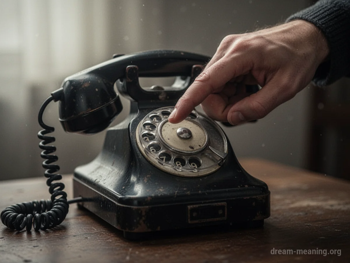 A hand about to dial a rotary telephone.
