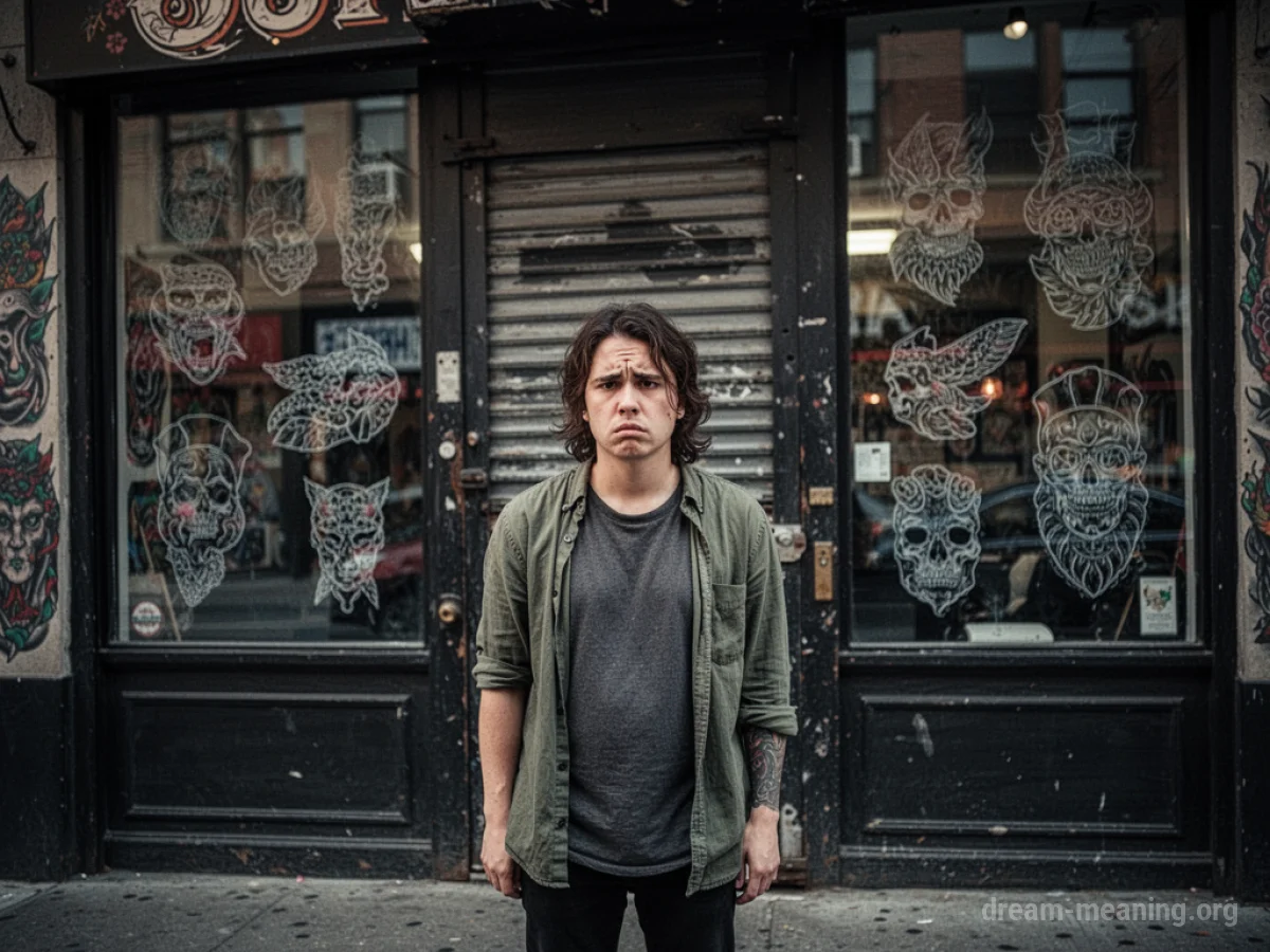 Person facing a closed tattoo parlor door.