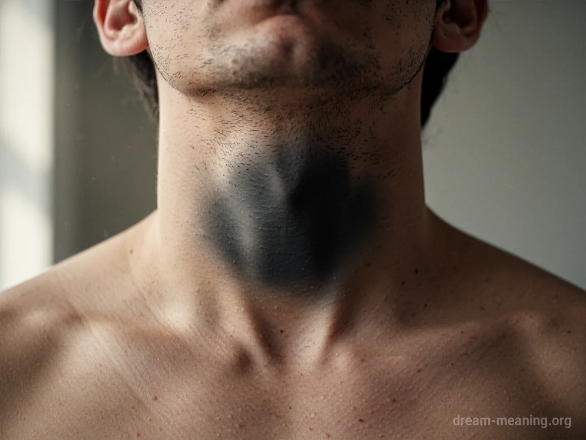 A silhouette of a person's neck and throat with a dark, hazy obstruction within the throat passage.