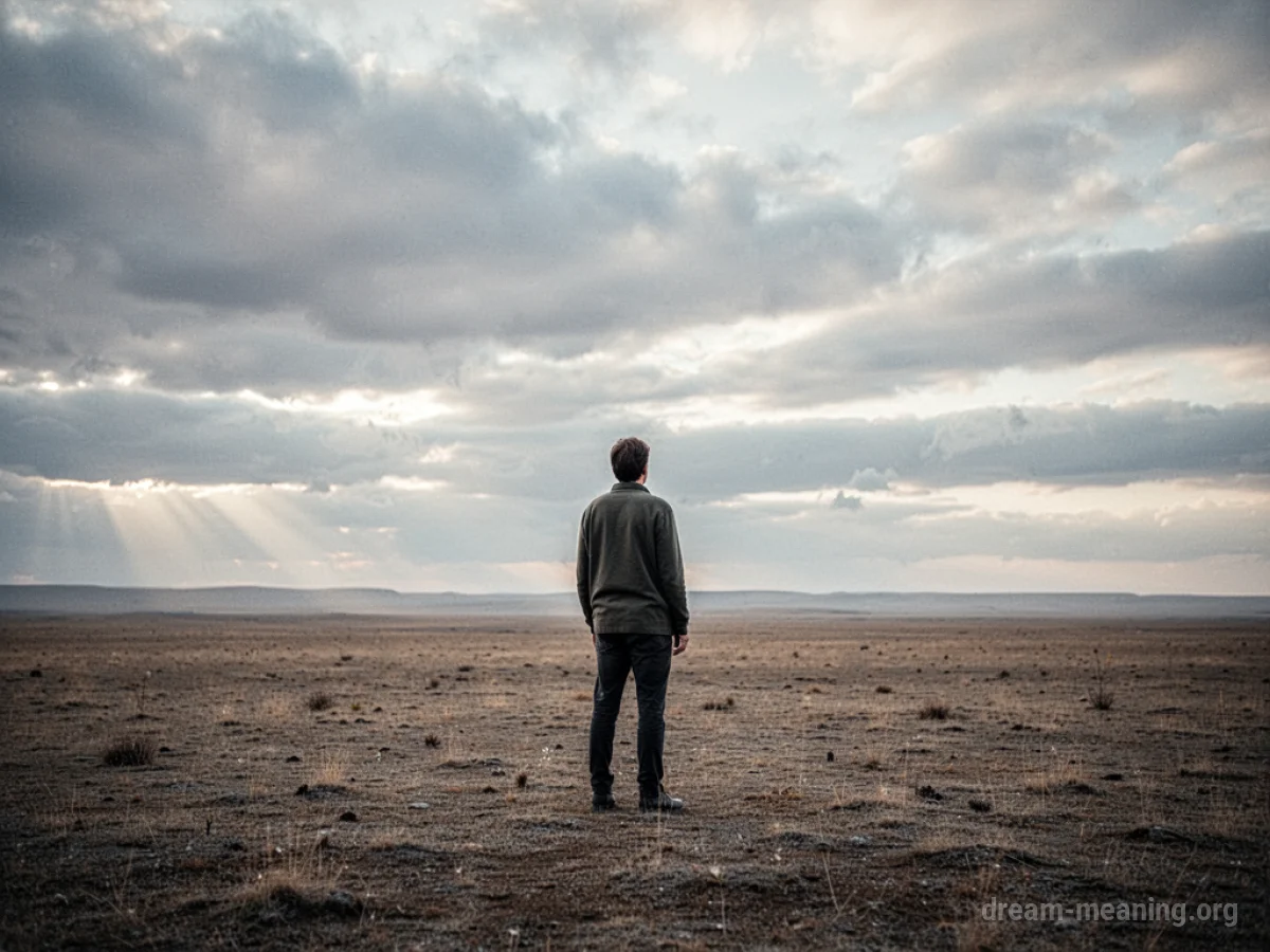 A solitary figure in a barren landscape.