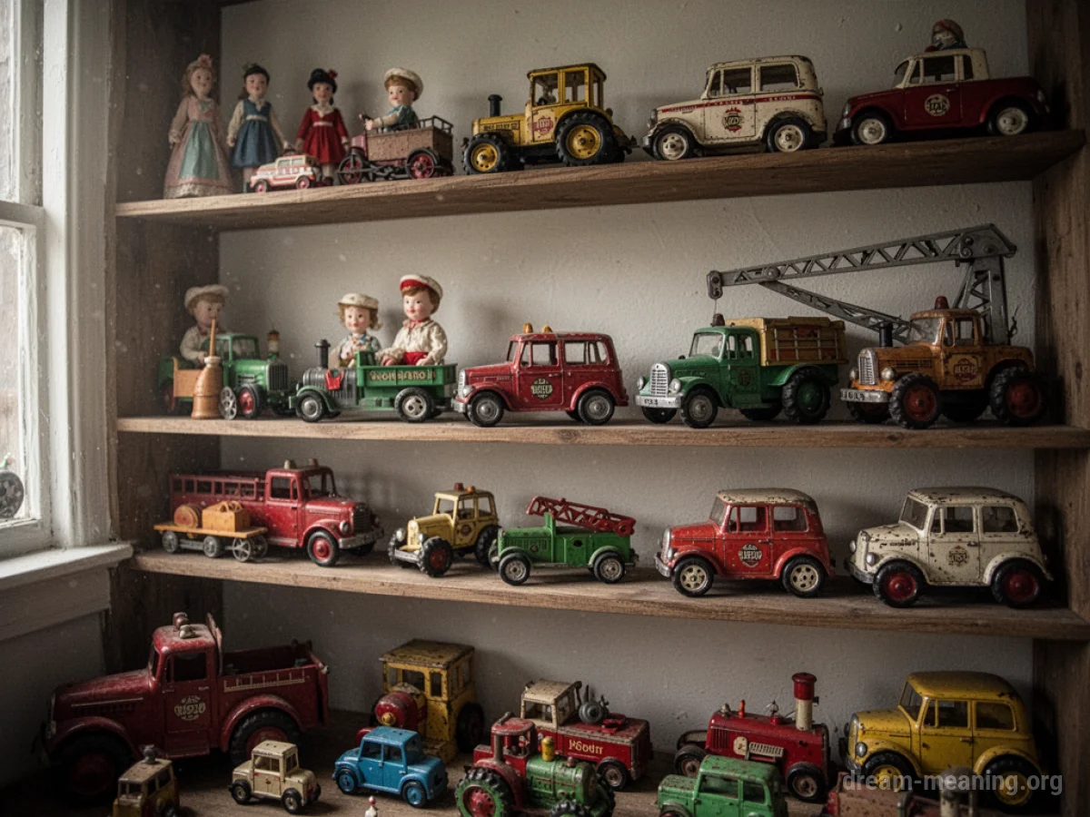 A variety of vintage toys displayed on shelves.