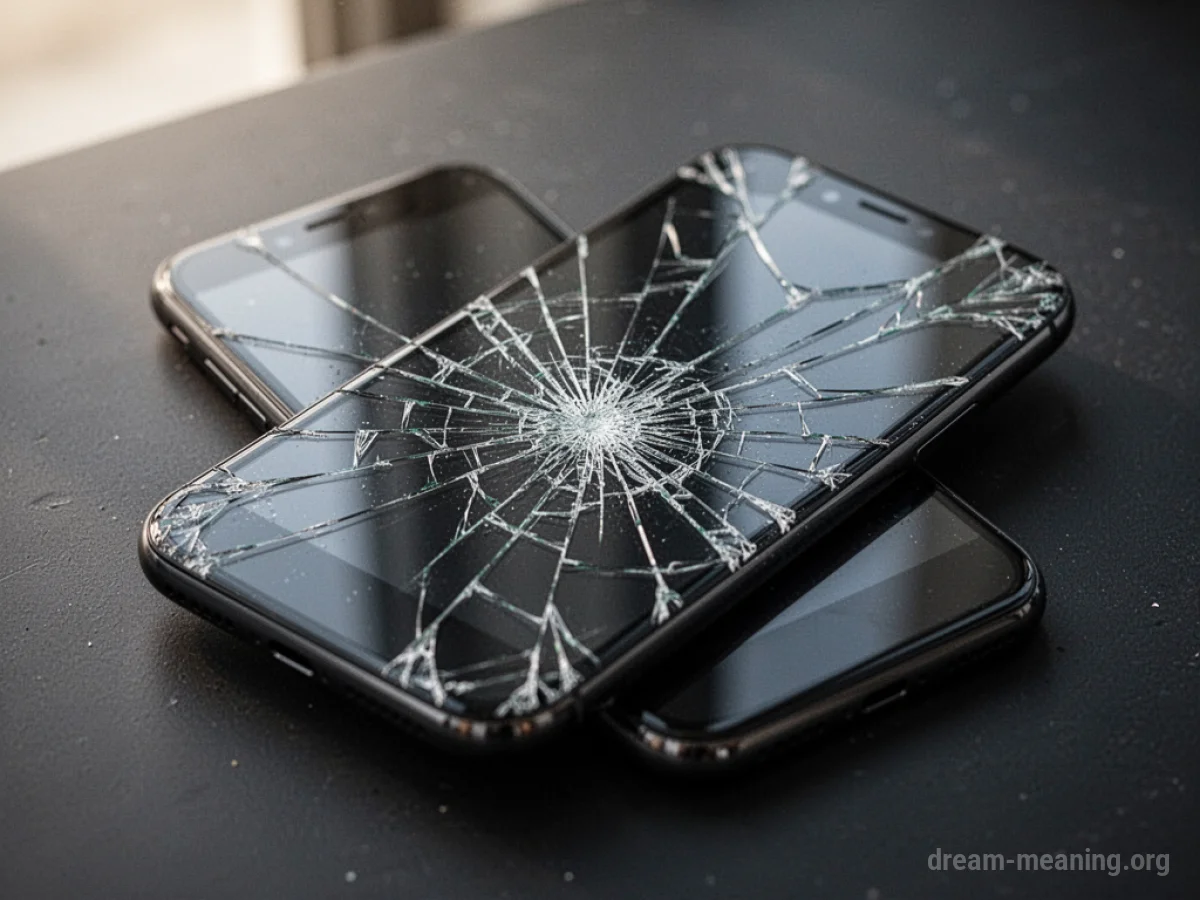 A smartphone with a severely cracked glass screen.