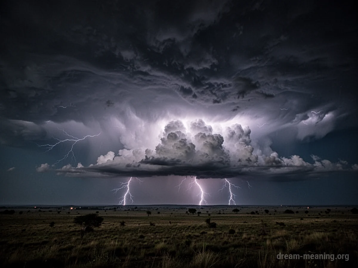 Distant storm clouds on a dark horizon with faint lightning.