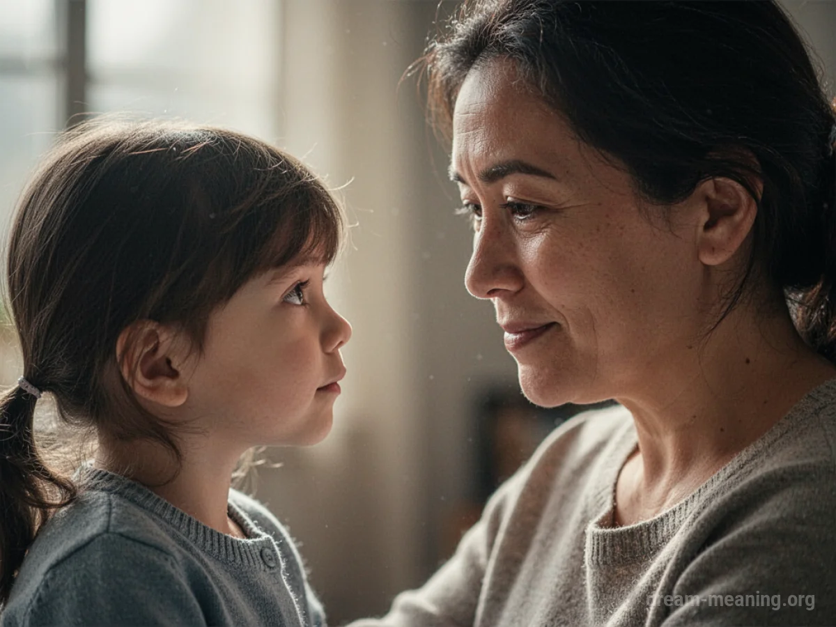 A parent and child looking at each other with understanding.