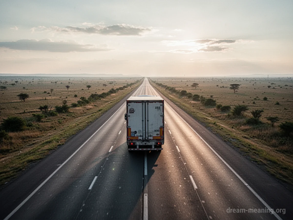 A semi-truck driving on a highway.
