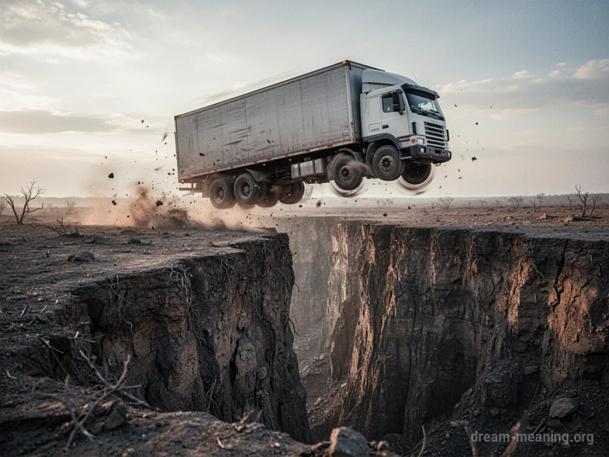 A truck falling off a cliff.