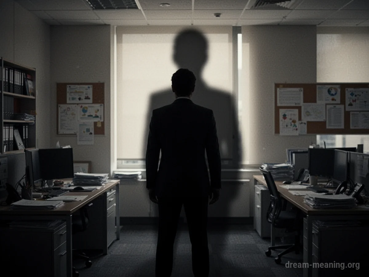 Silhouette of a person standing in an office with a long shadow.