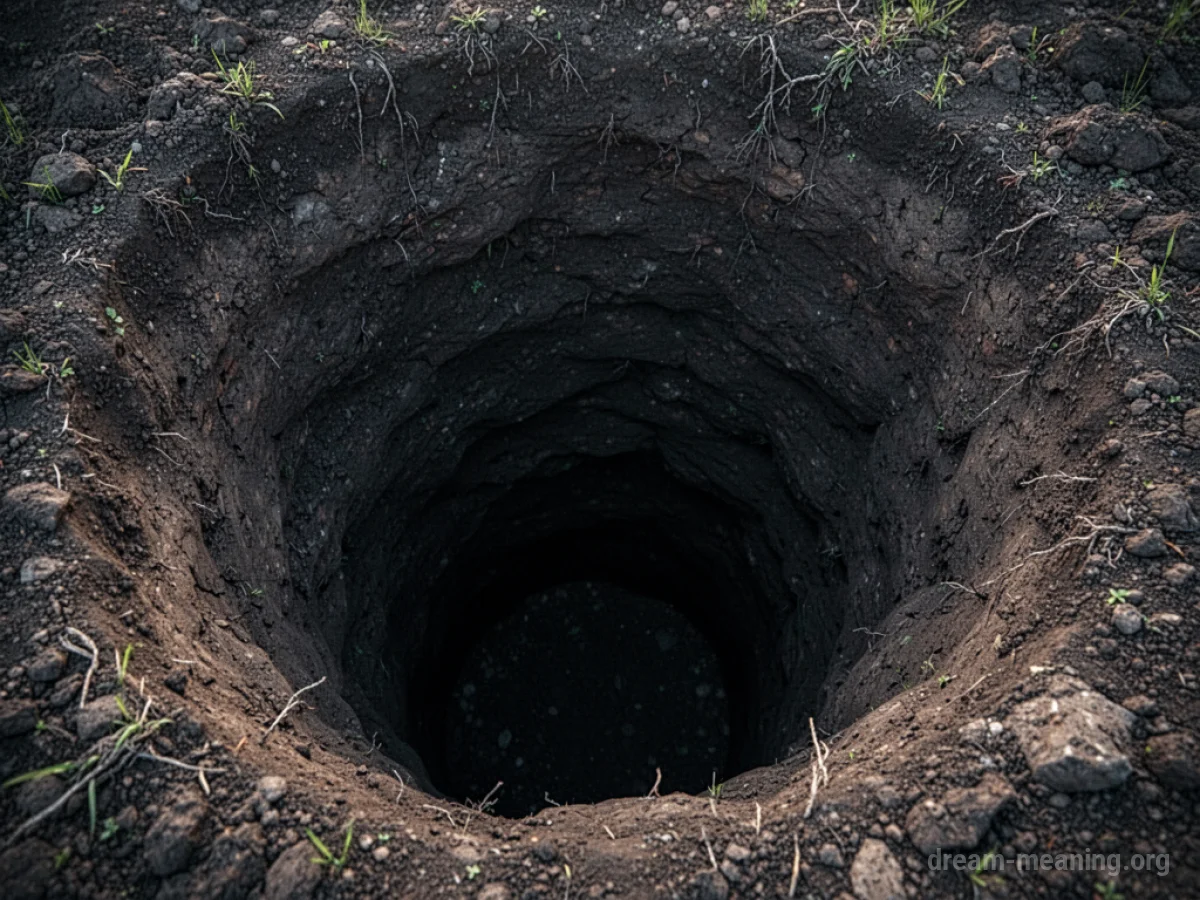 Looking down into a deep, empty pit.
