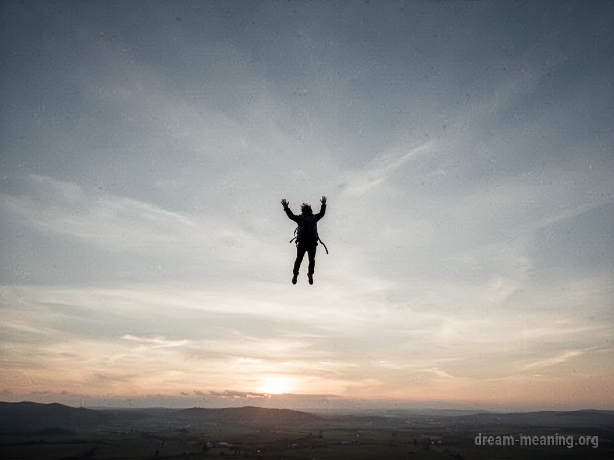 Silhouette of a person falling against a stark sky.