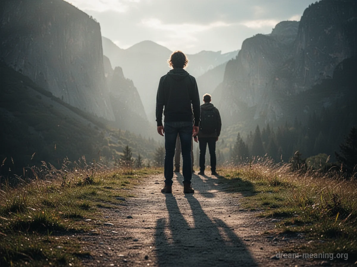 A silhouette of one person facing away from another person.