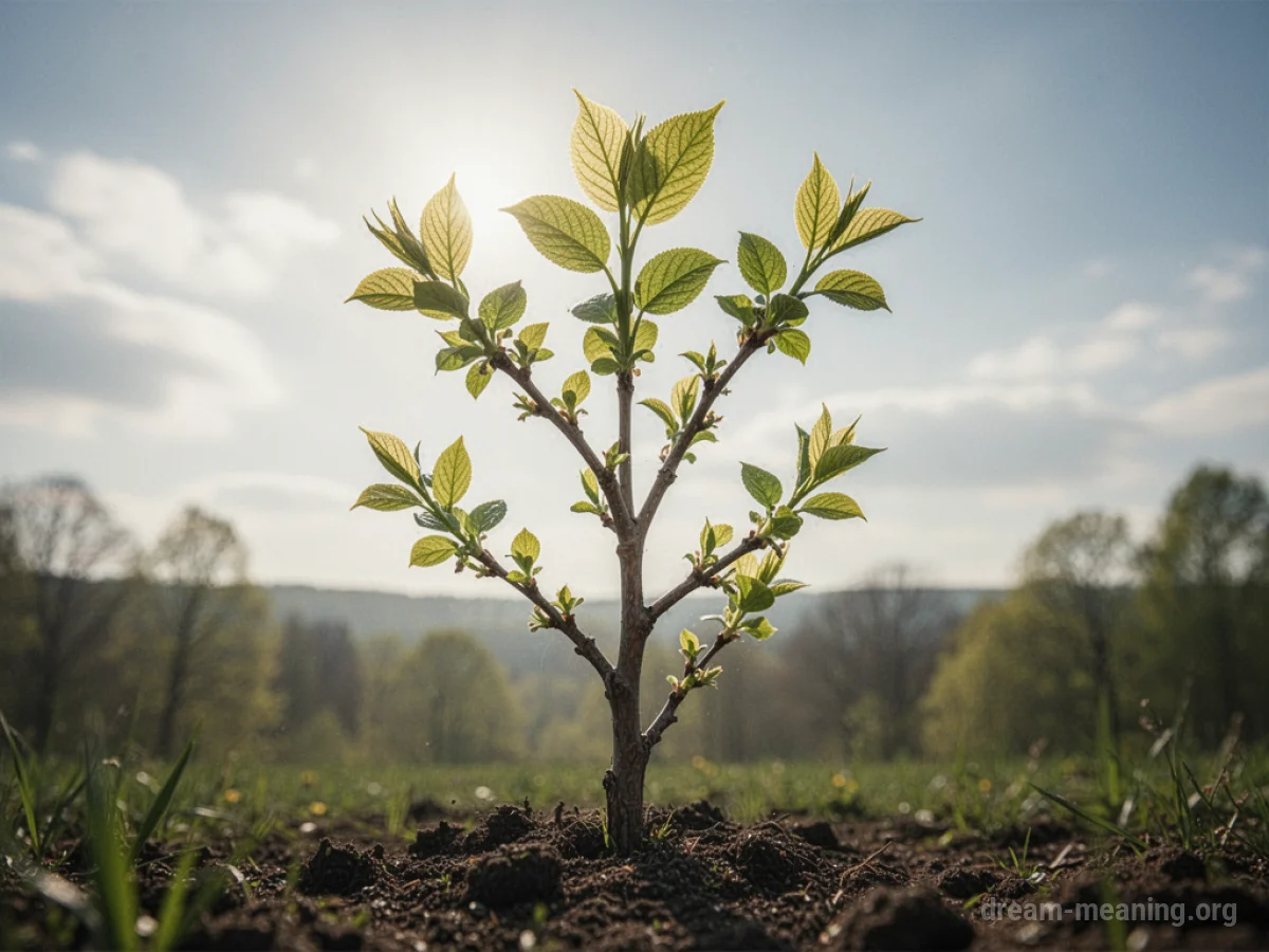 A young tree with abundant green leaves rapidly extending its branches upwards.