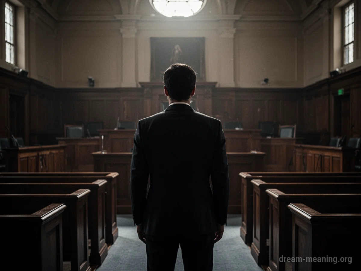 Silhouette of a person standing in a courtroom.