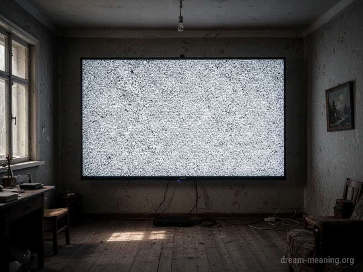An immense television screen fills most of a dark room.
