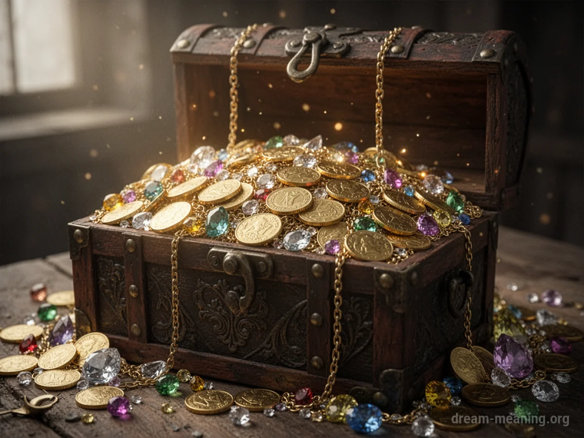 A treasure chest filled with glowing gold coins and jewels.