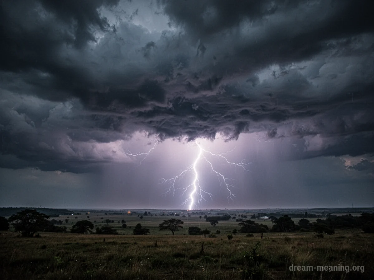 A distant lightning flash illuminates a stormy sky.