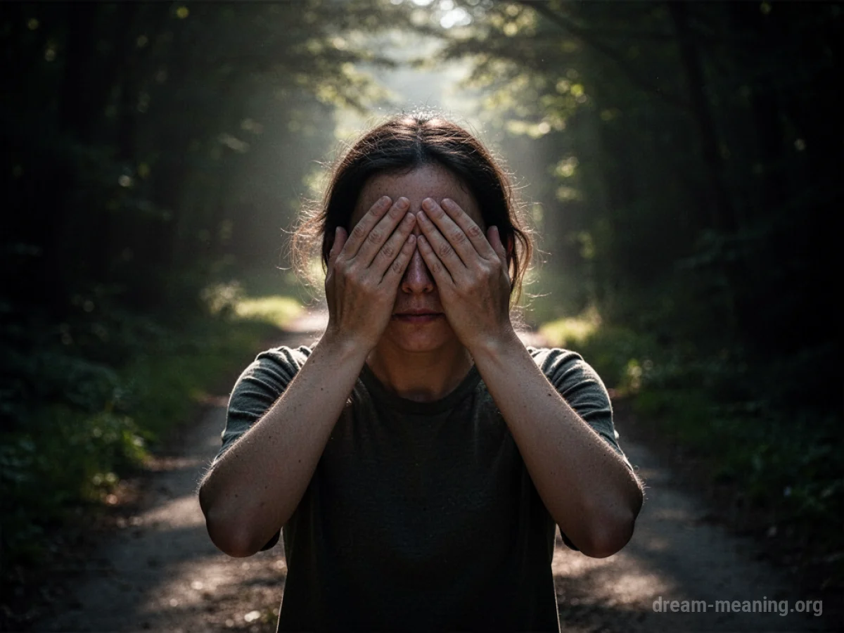 Silhouette of a person covering their eyes, with a bright light source behind them.