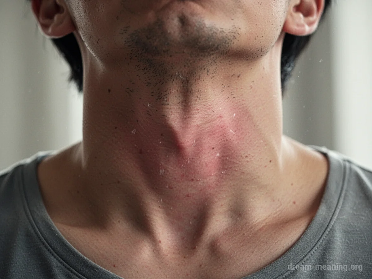 Close-up of a person's throat with a subtle visual of irritation.