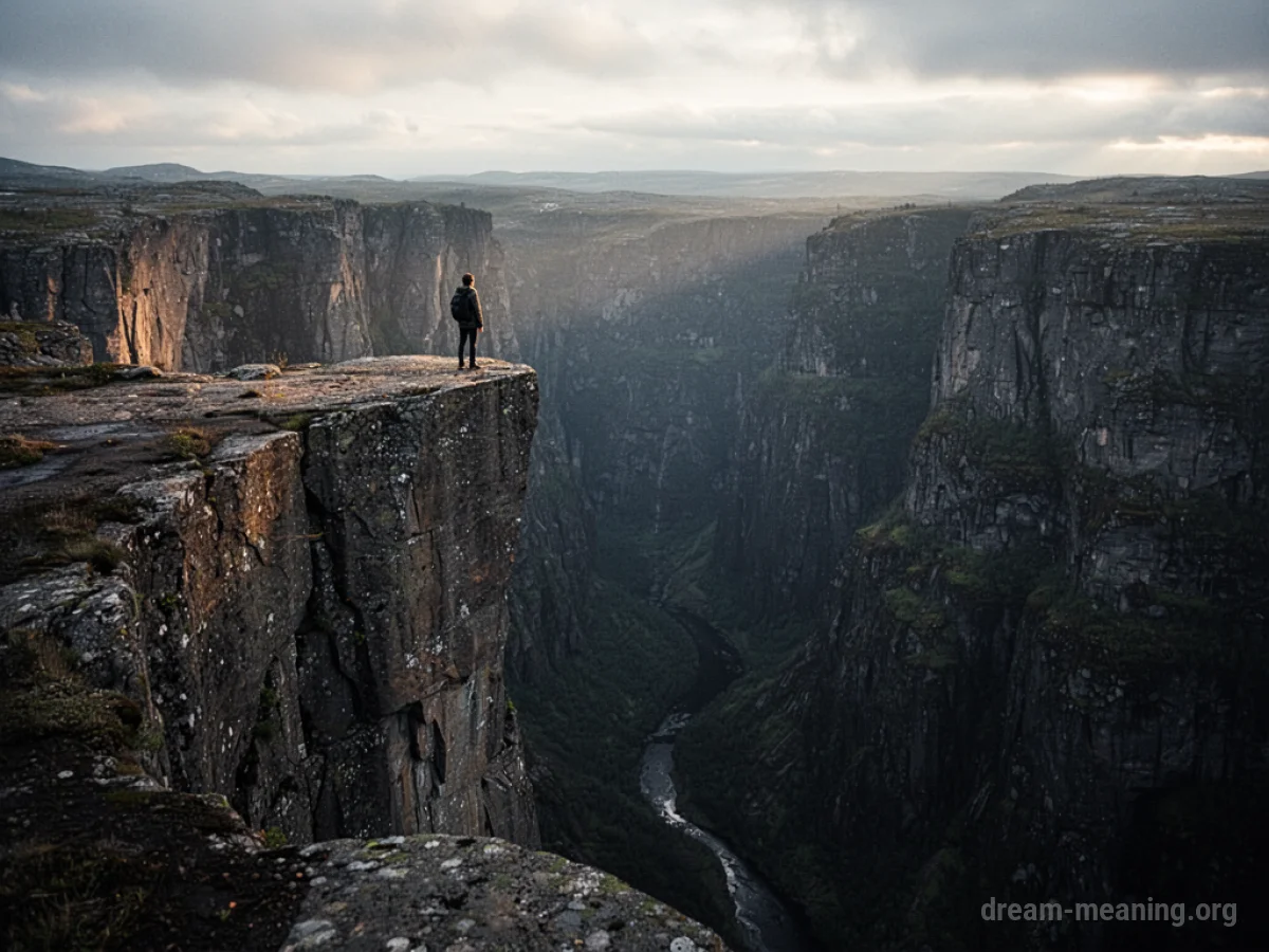 Silhouette of a person standing near the edge of a cliff.