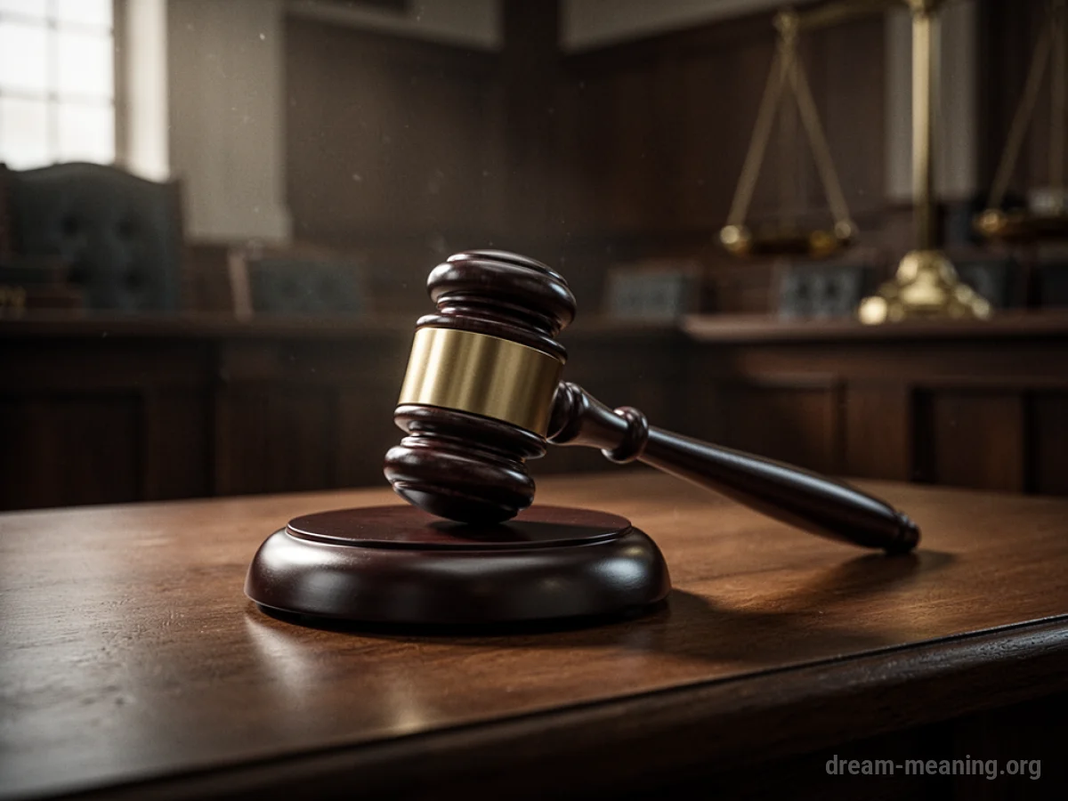 A wooden gavel on a courtroom table.