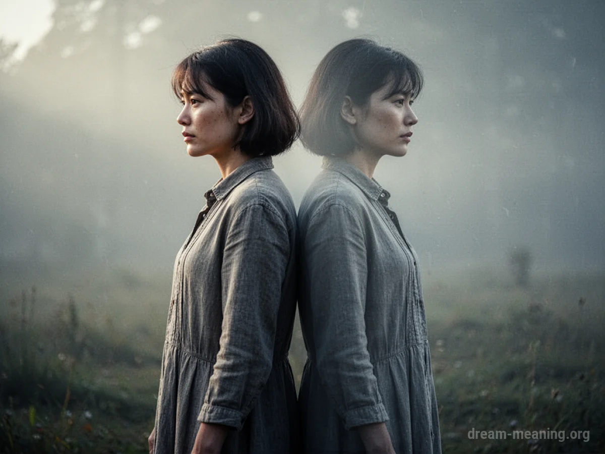 Two identical figures, one fading into the background.