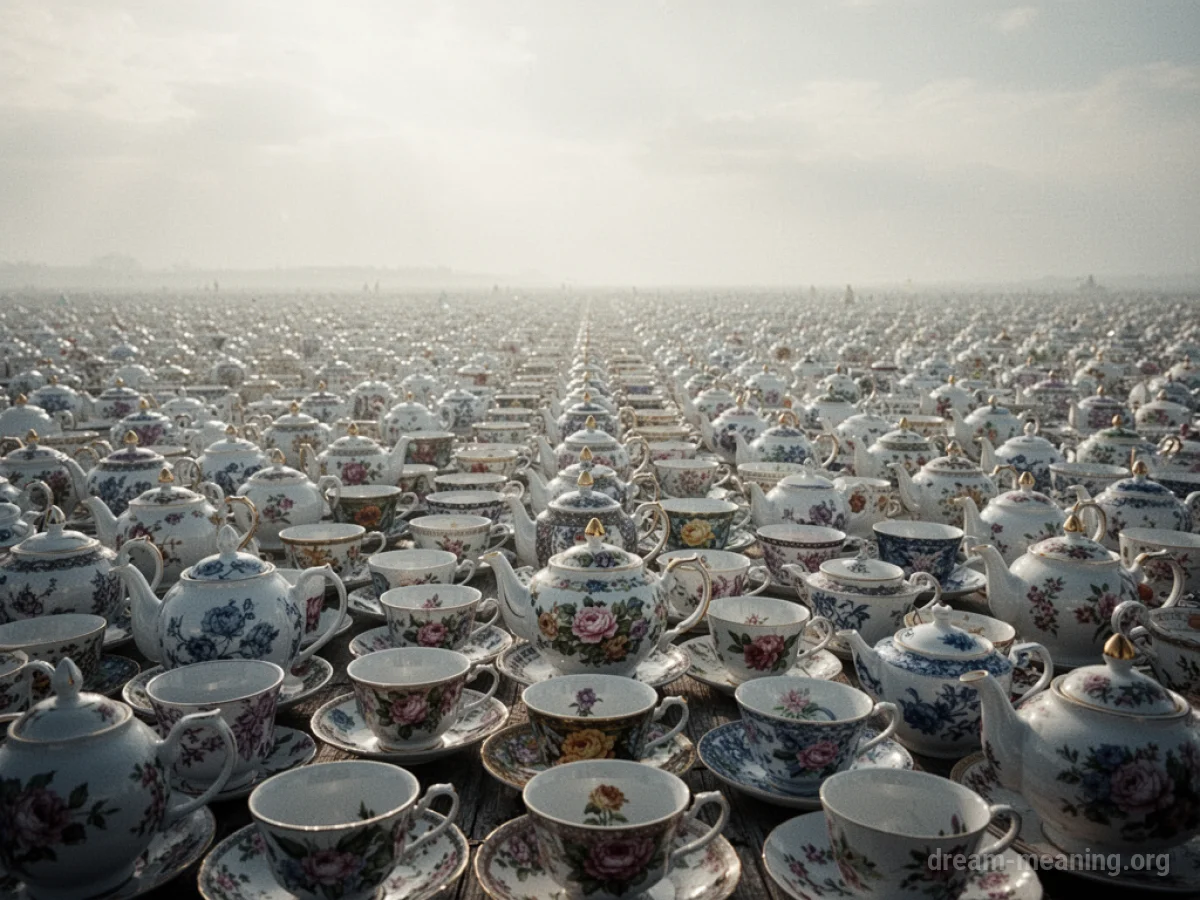 An endless field of teacups and teapots.