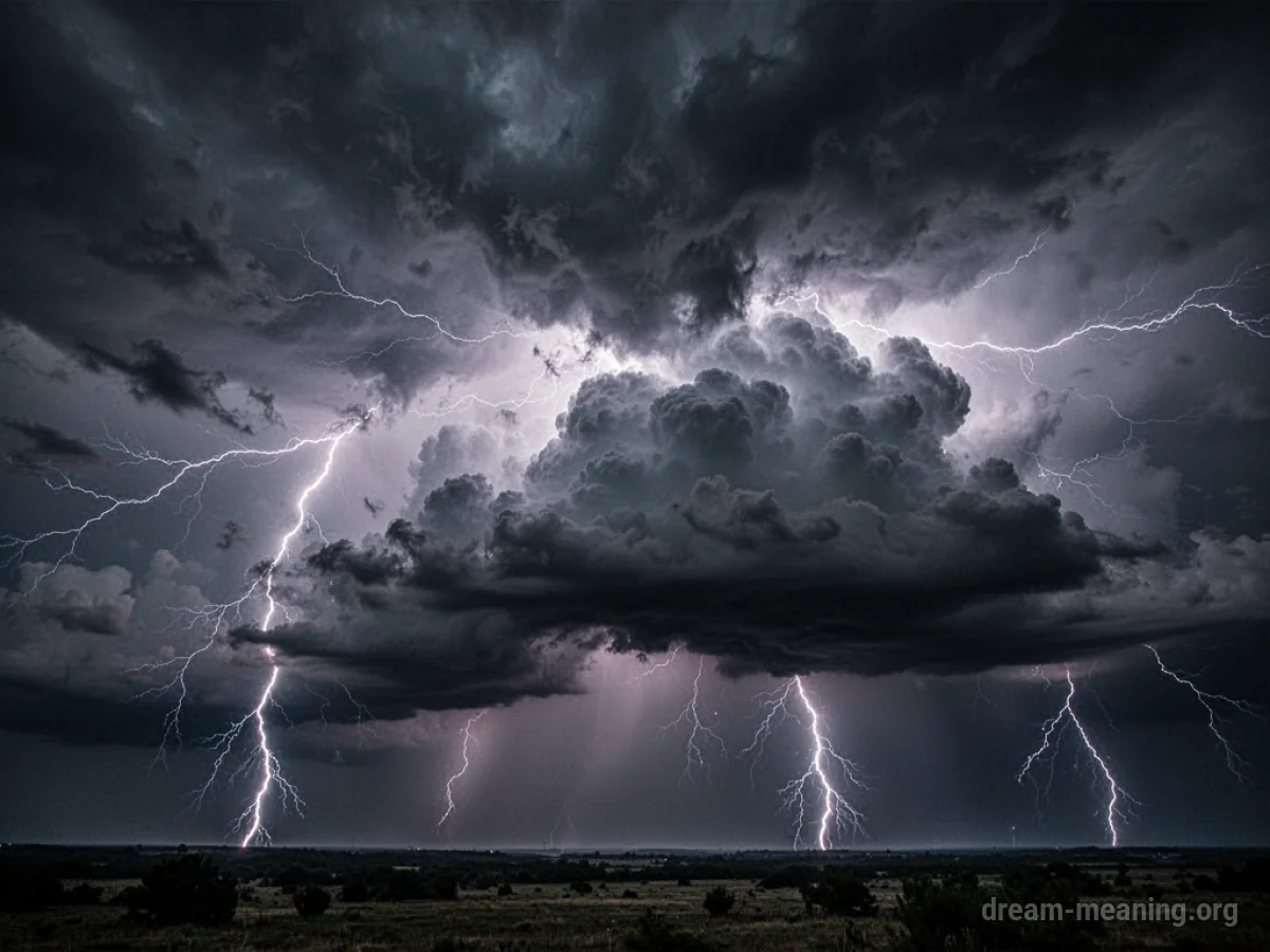 A dark sky filled with storm clouds and multiple lightning strikes.