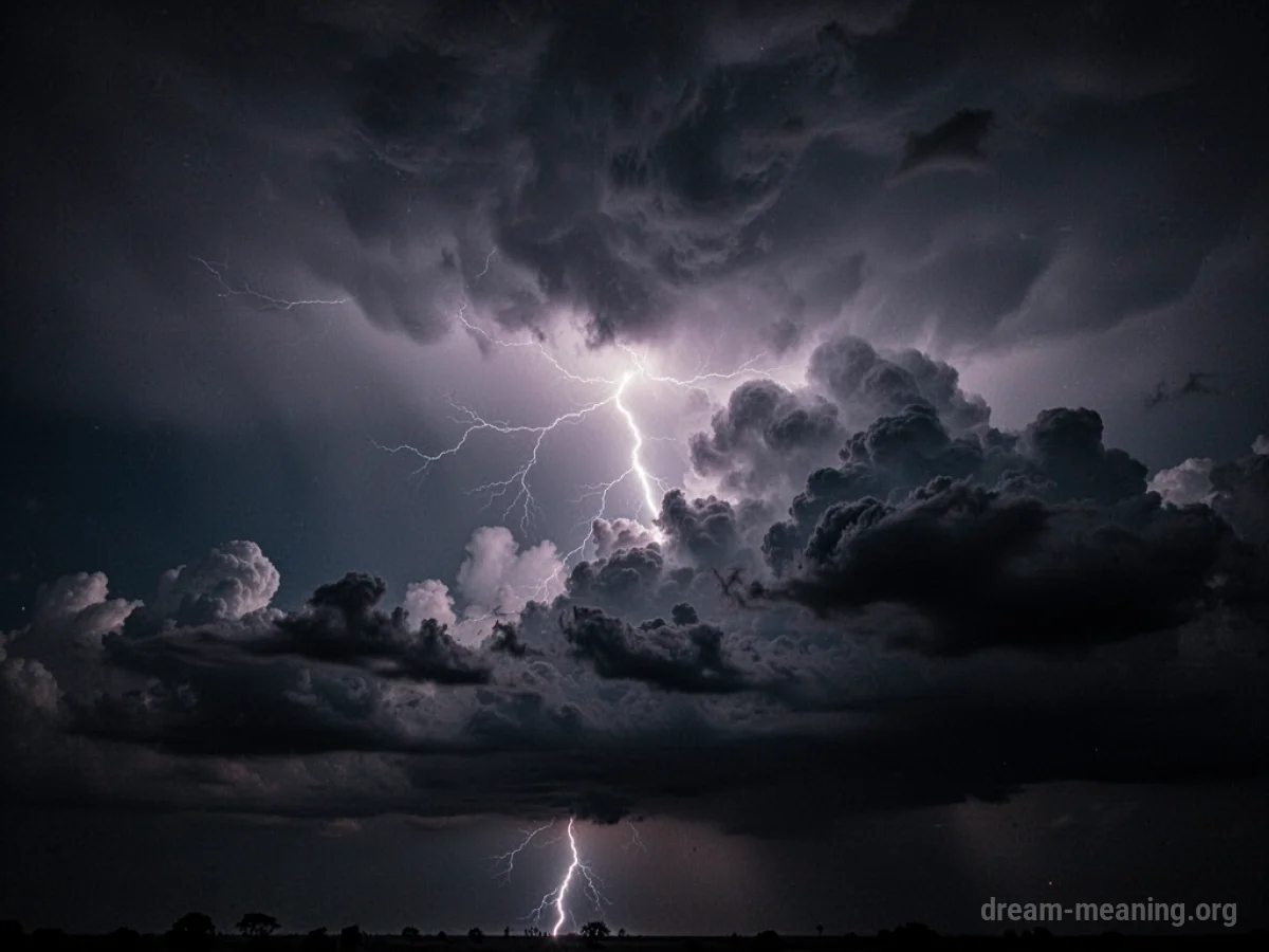 Dark storm clouds with a bright lightning flash overhead.