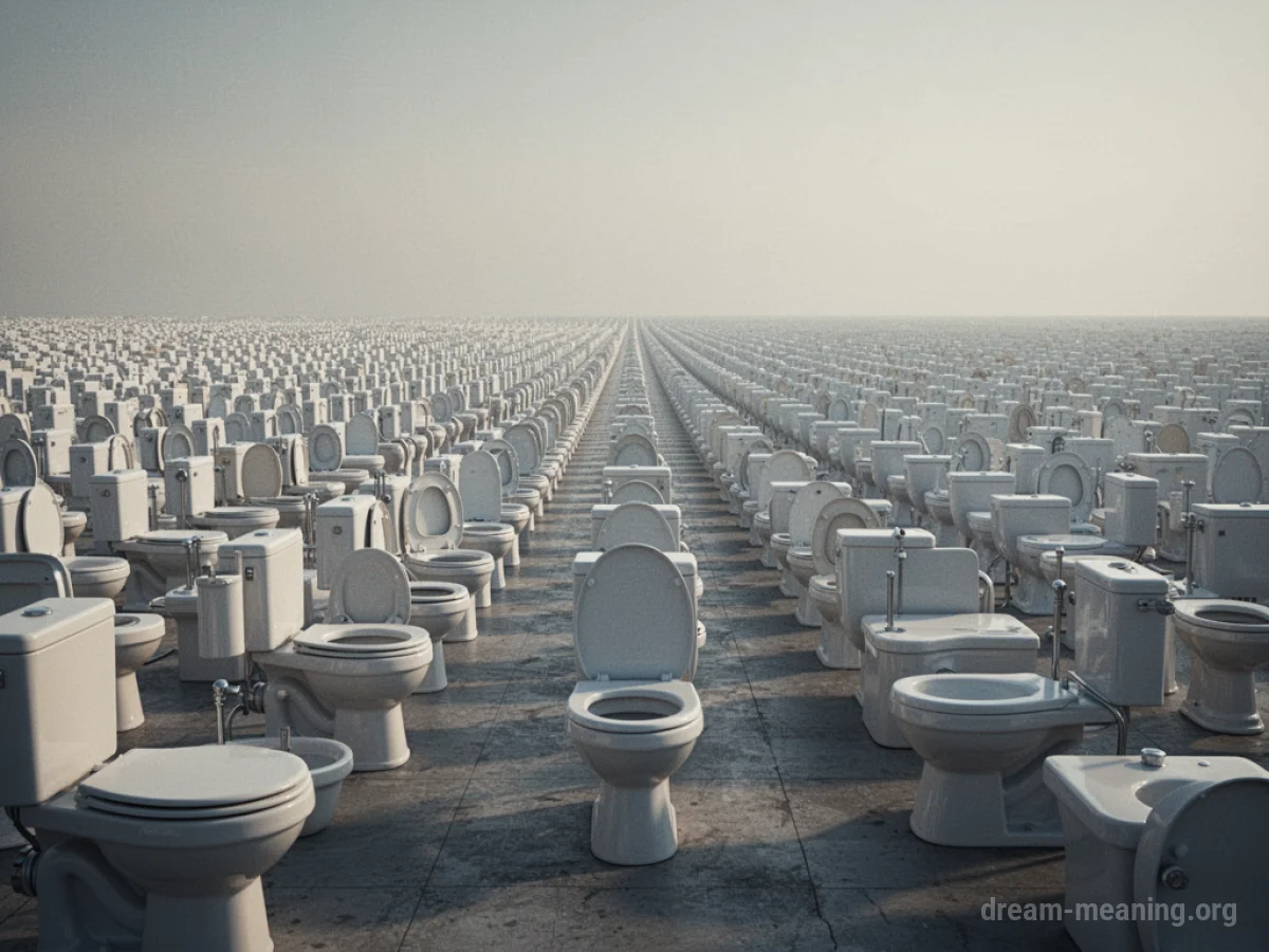 A vast, flat landscape filled with numerous toilets.