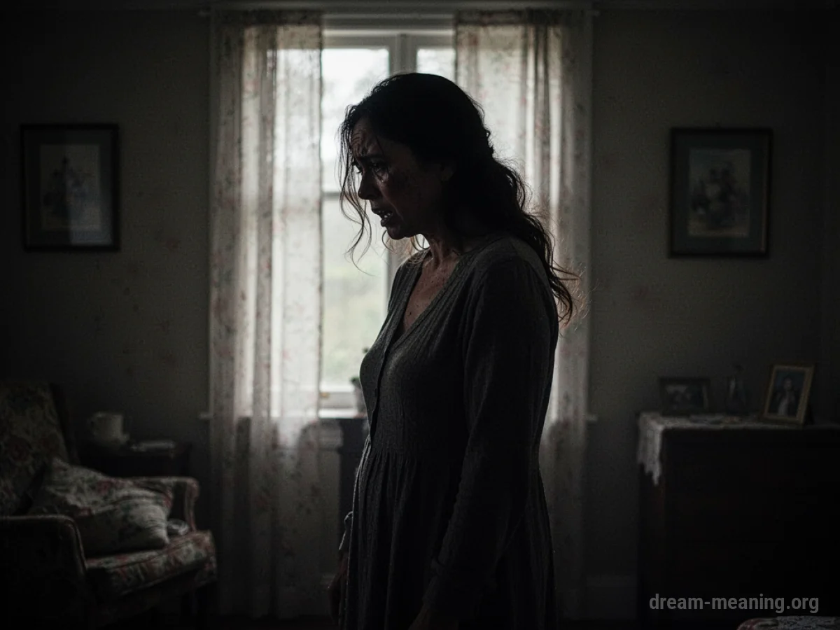 Silhouette of a distressed mother in a dark room.