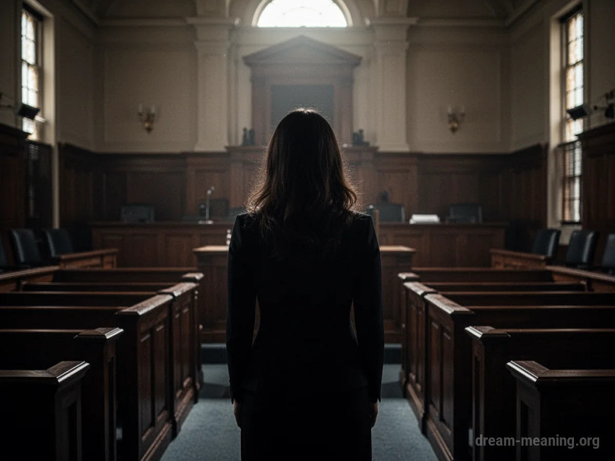 Silhouette of a woman in a courtroom.
