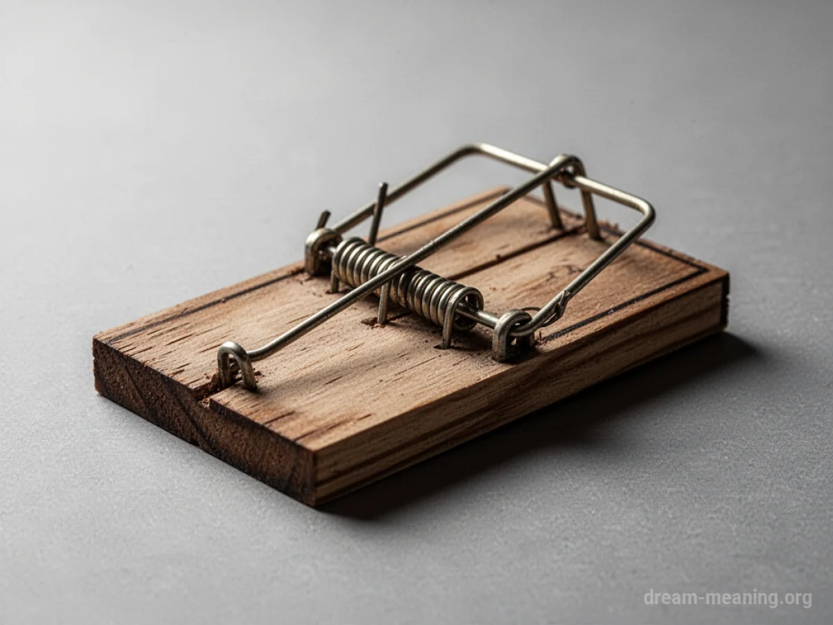 A wooden mouse trap with its spring mechanism ready to close.