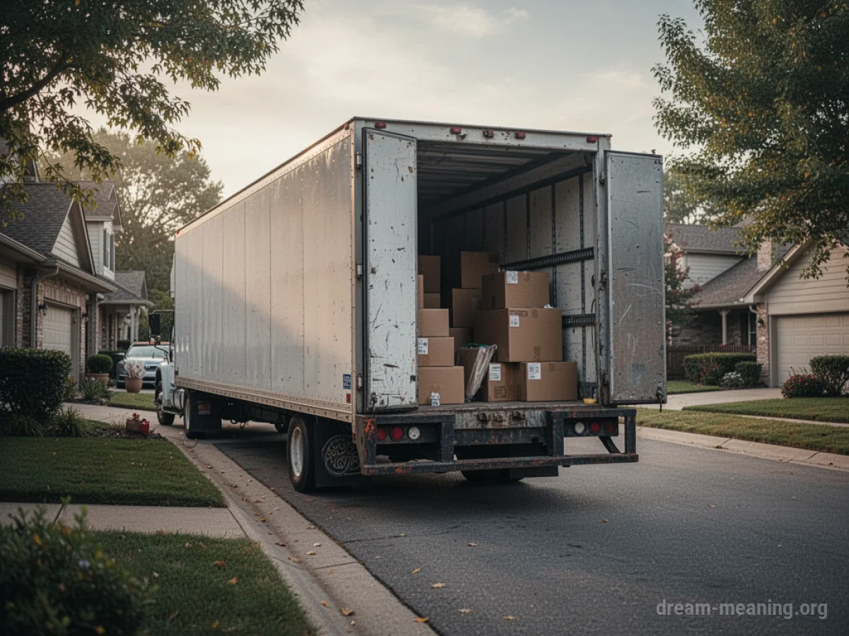 A large moving truck parked on a residential street.