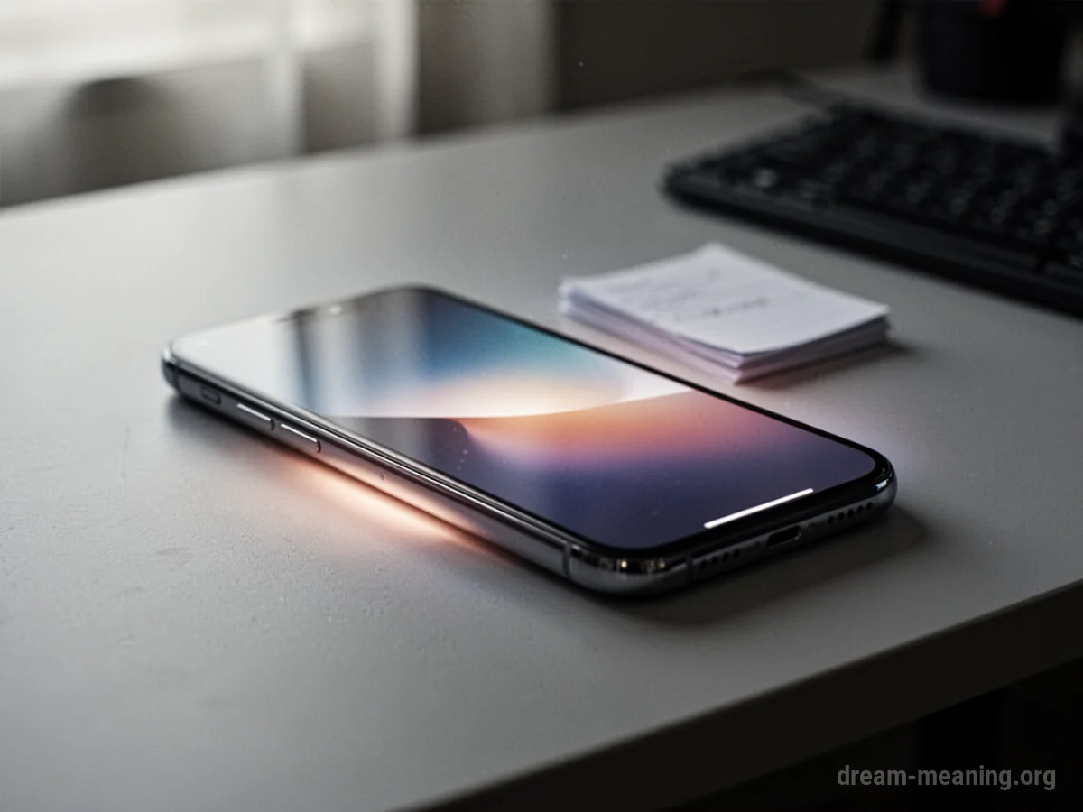 A modern smartphone resting on a wooden desk.