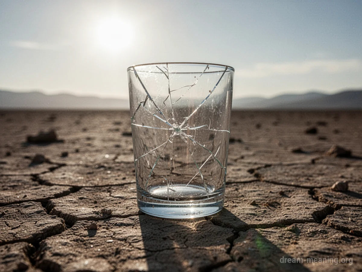 An empty, cracked glass resting on dry, parched earth.