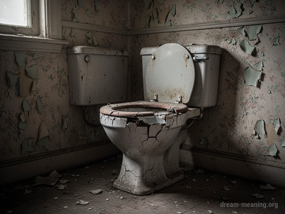 A cracked and stained toilet in a neglected room.