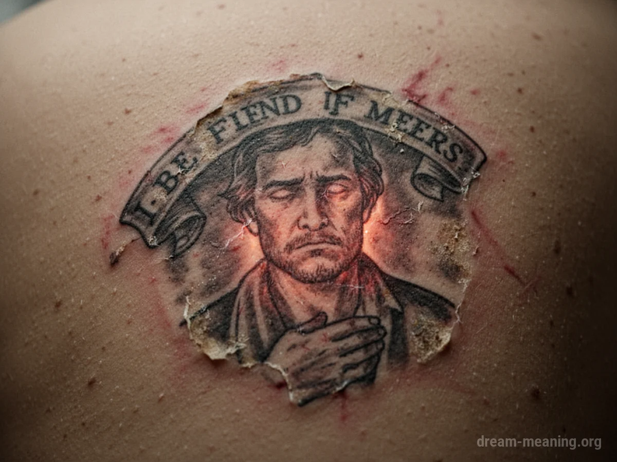 Close-up of an old, faded tattoo on skin with a subtle glow.