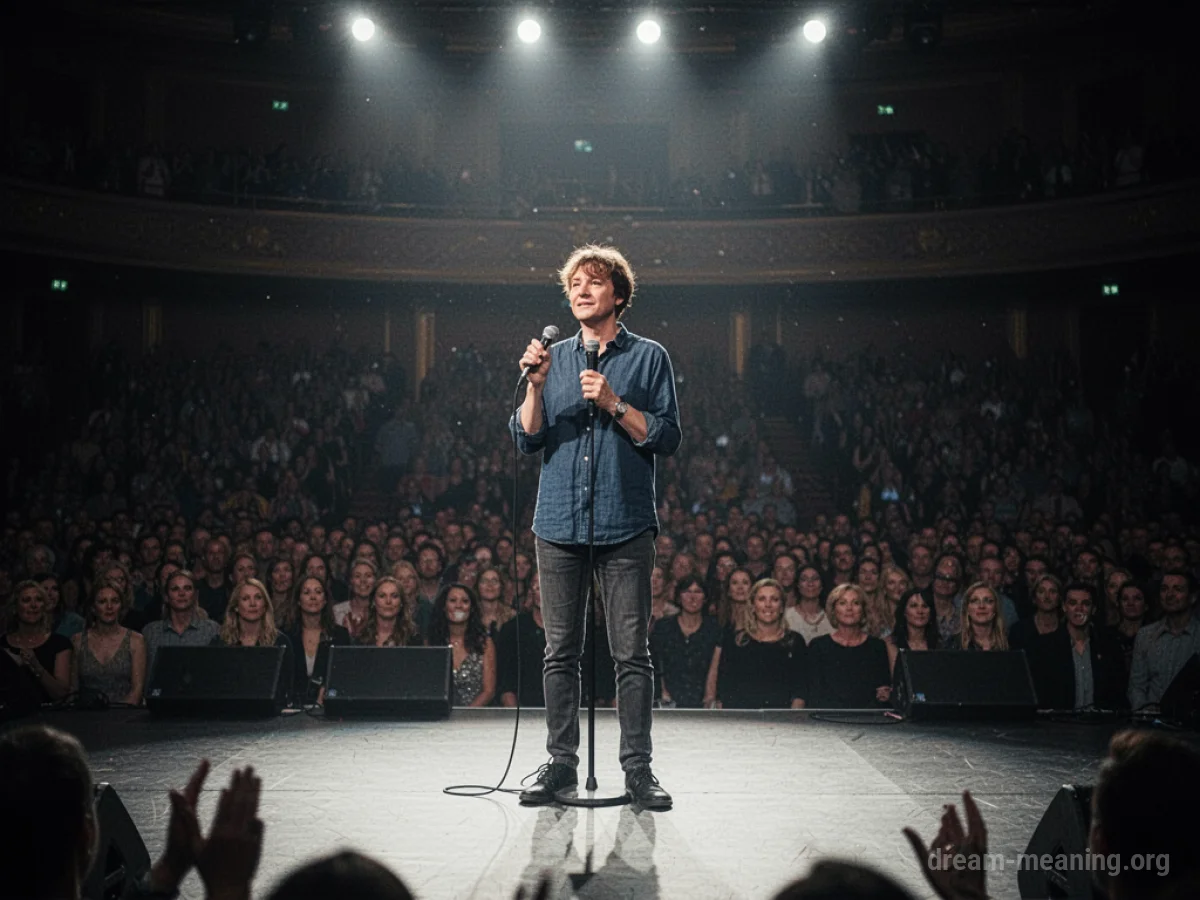 A figure on a stage with a spotlight shining on them.