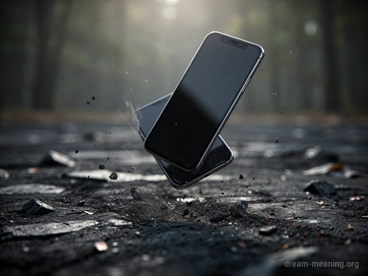 A smartphone falling through empty space.