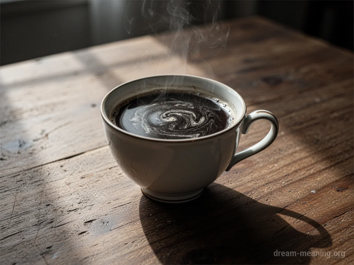 A teacup filled with a dark, opaque liquid.