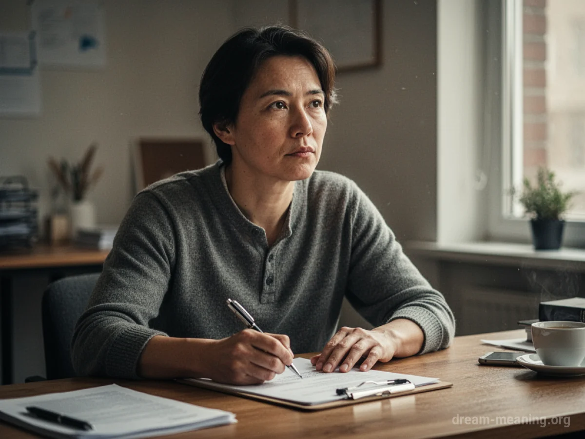 Person sitting at a desk with a clipboard.