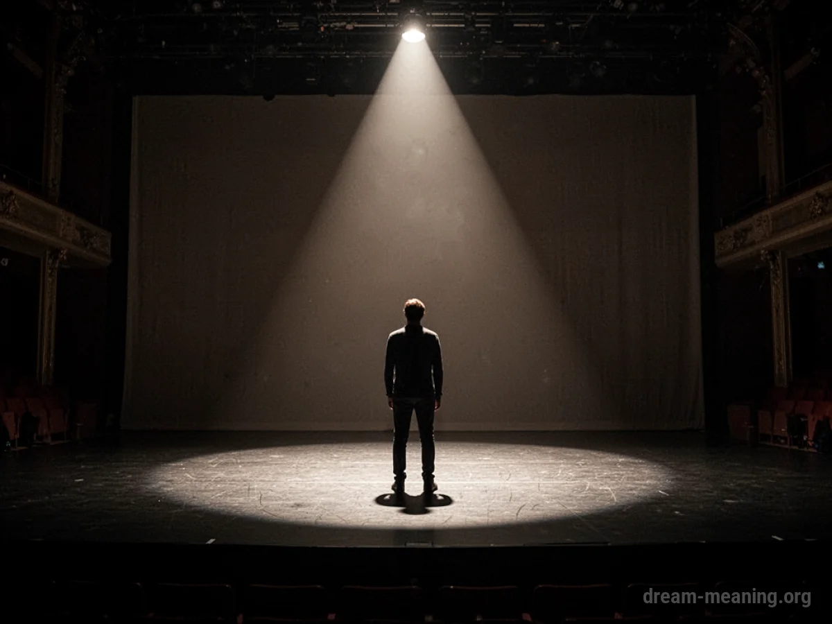 A lone silhouette on a spotlighted stage.