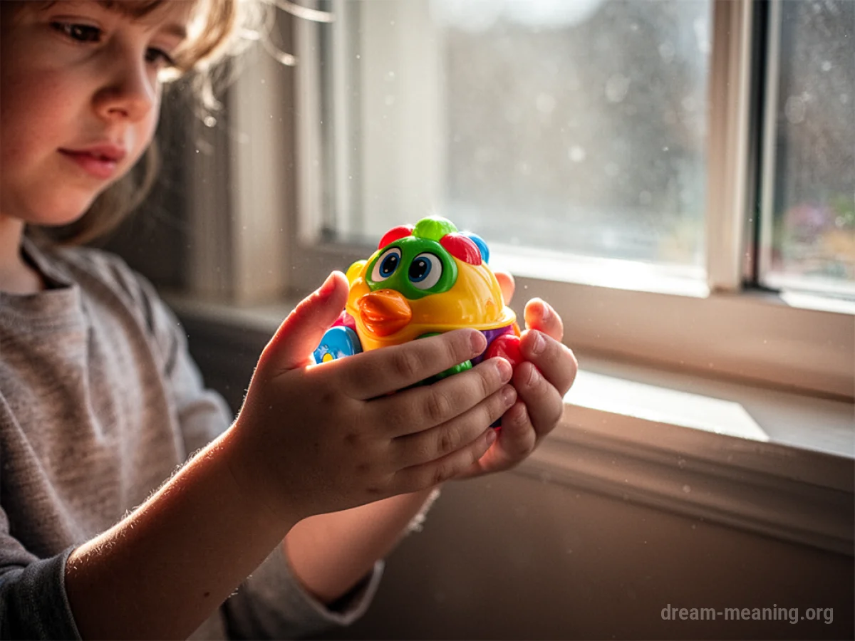 A pair of small hands holding a new toy.