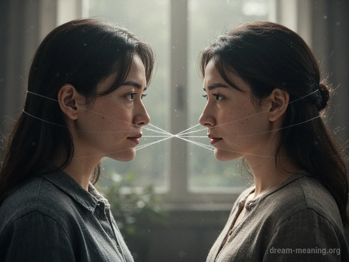 Two human figures connected by fine threads.