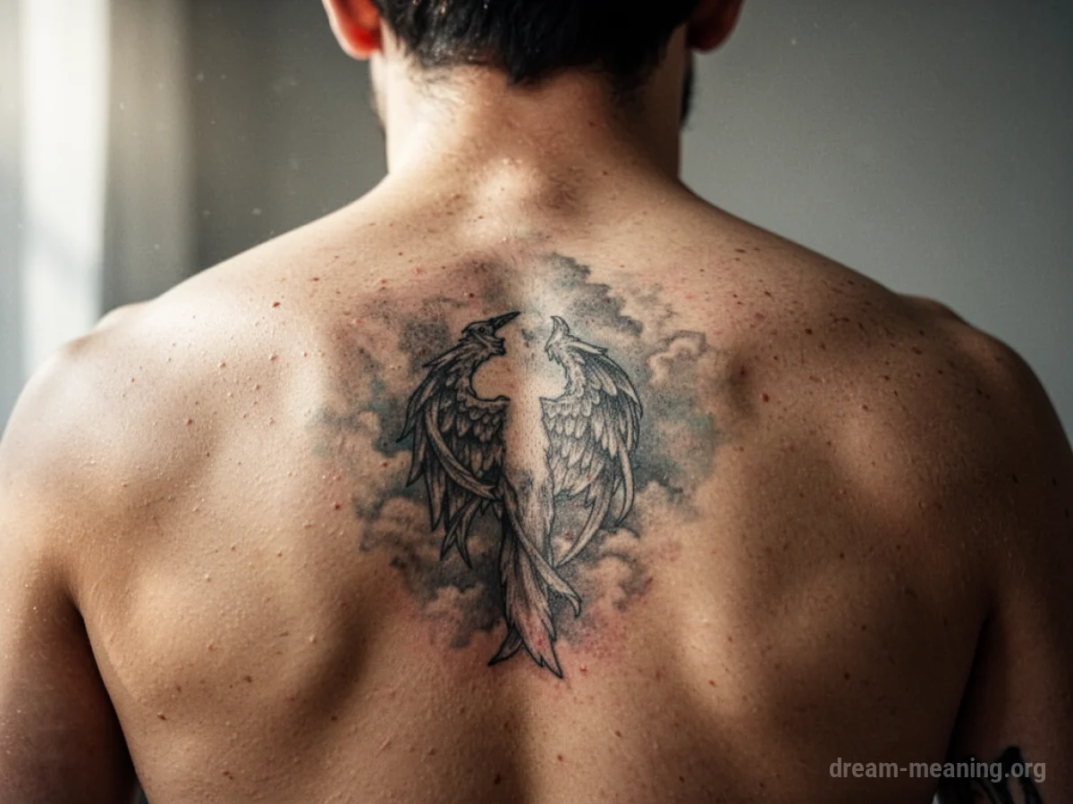 A person's back with a partially erased tattoo.