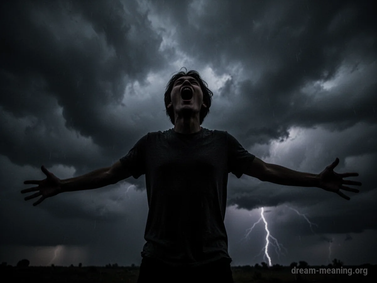 Silhouette of a person screaming against a dark, stormy sky.