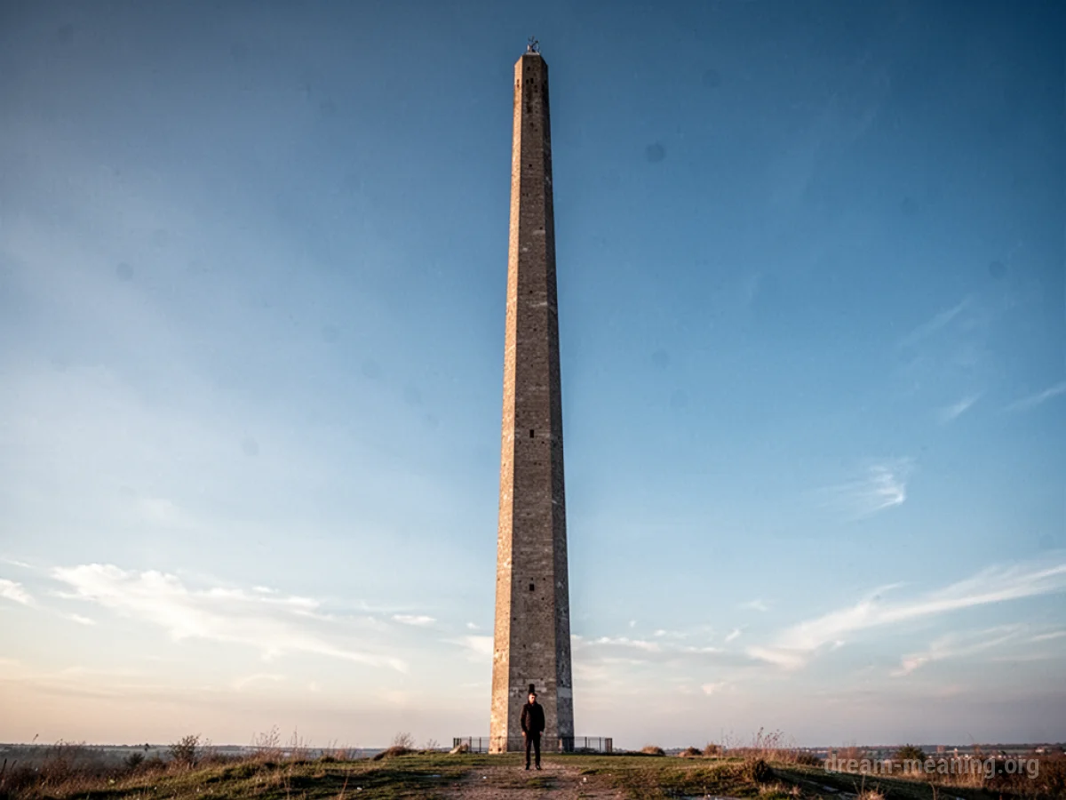A solitary, impossibly tall tower against a bright sky.